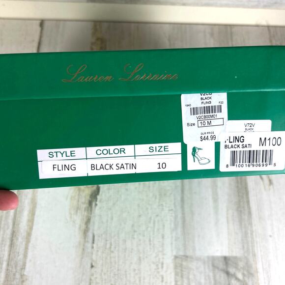 Lauren Lorraine Womens 10 Black Satin Rhinestone Bowtie Buckle Formal Heels NEW - Picture 9 of 9